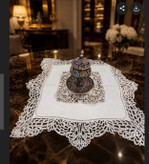 رومیزی مخمل مروارید دوزی شیری یک دریک